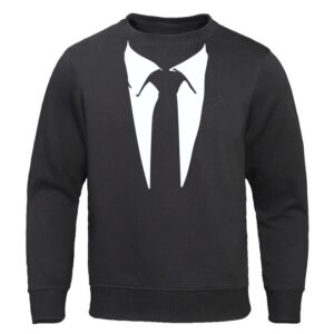 Men’s Tuxedo Print Hoodie Retro Tie Design Funny Streetwear Cotton Pullover Sweatshirt